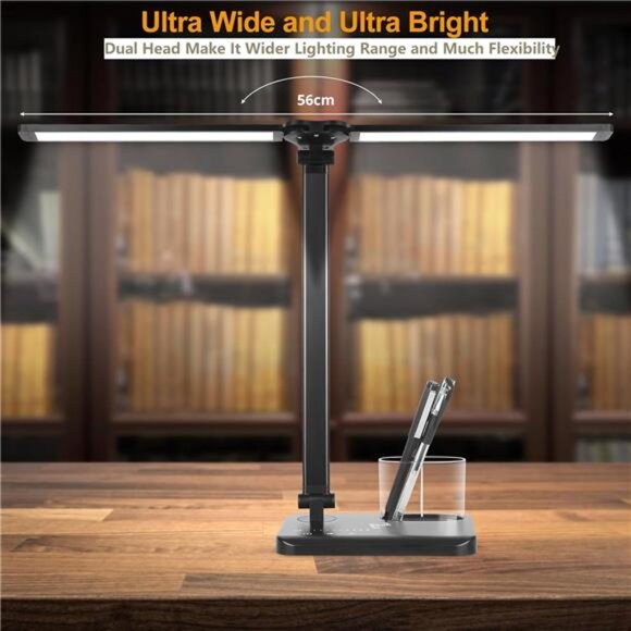 LED Desk Lamp with Dual Heads, 5 Color Modes & 10 Brightness Levels, Adjustable - Picture 3 of 7